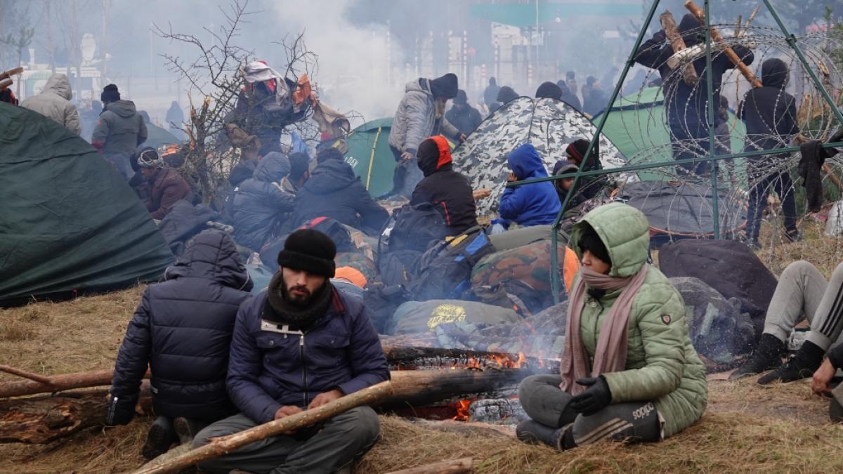 Migranten bei einem Waldst&uuml;ck an der polnisch-belarussischen Grenze in Kuznica. (Foto)