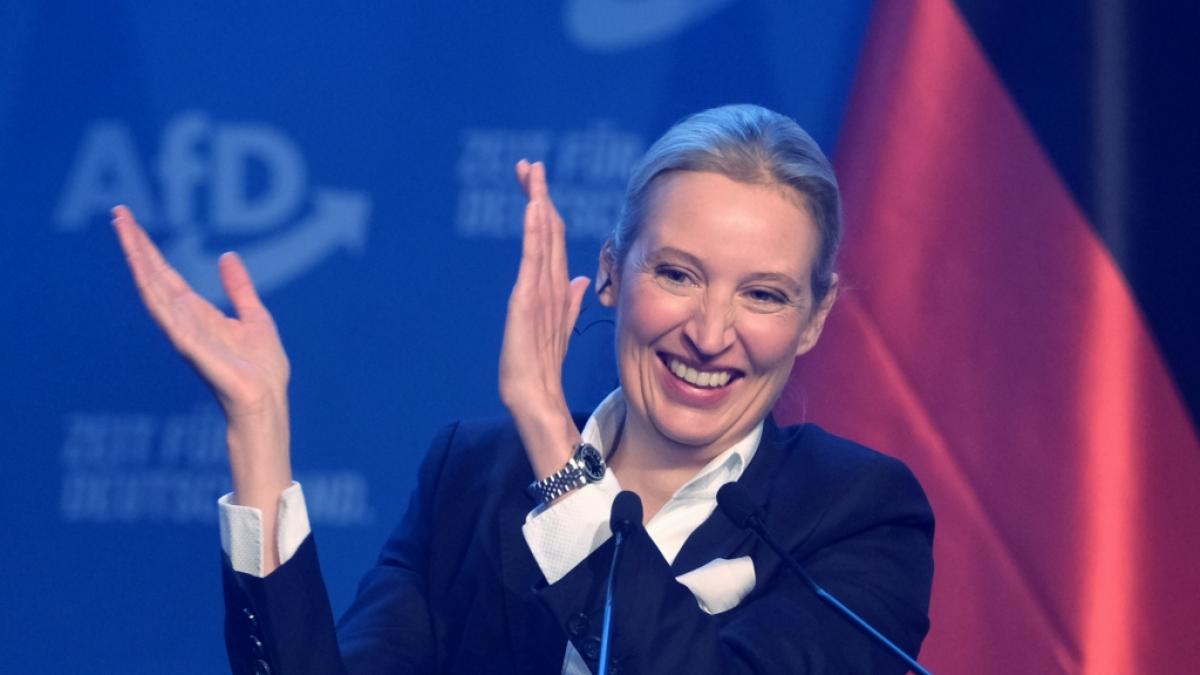 Alice Weidel musste sich nach dem Wahlkampfauftakt der AfD in Halle den kritischen Fragen von ARD-Moderatorin Jessy Wellmer stellen. (Foto)