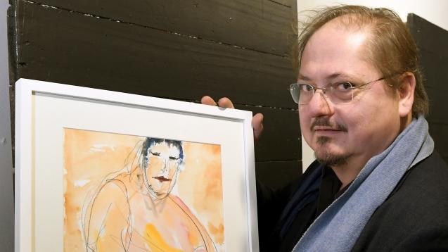 Jürgen Tarrach mit seinem Gemälde