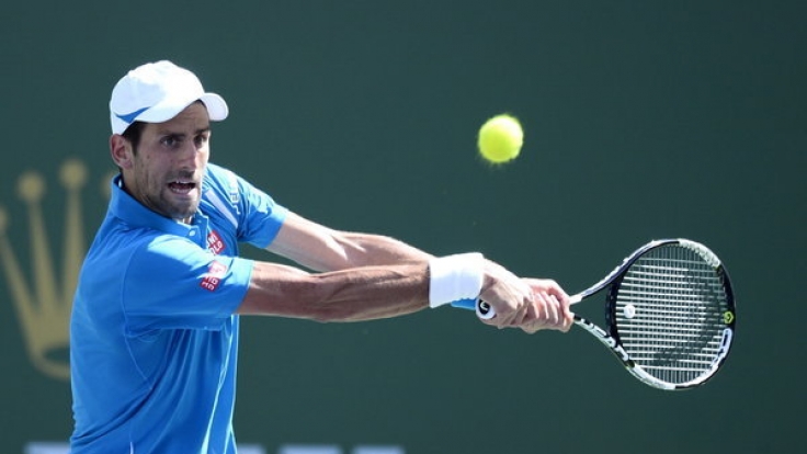 Novak Djokovic gegen Milos Raonic (Kanada) im Finale der Männer bei den BNP Paribas Open in Indian Wells am 20. März 2016.