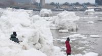 Große Eisschollen sind bei Geesthacht an der Elbe zu sehen.