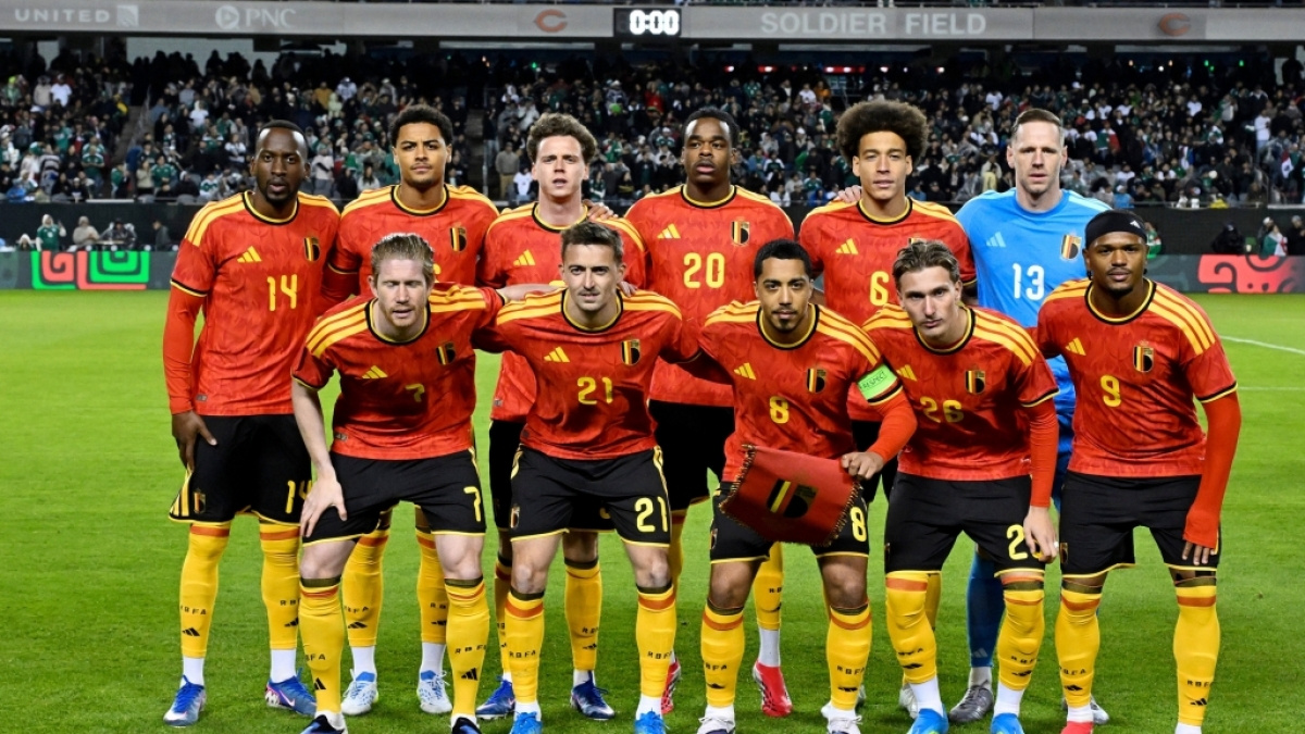 Fu&szlig;ball: Die Spieler von Belgien posieren f&uuml;r ein Mannschaftsfoto vor einem MexTour-Fu&szlig;ballspiel gegen Mexiko. Belgien nimmt an der Fu&szlig;ball-WM 2026 teil, am 01.04.2026. (Symbolbild) (Foto)