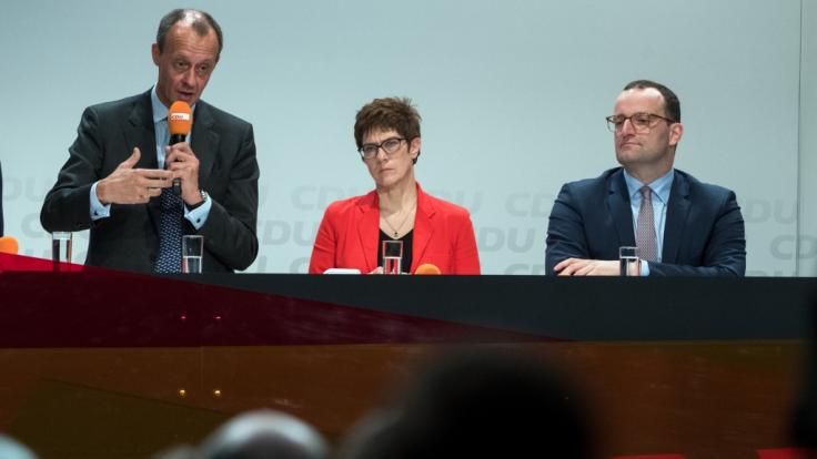Kampf um die Merkel-Nachfolge: Friedrich Merz, ehemaliger Fraktionsvorsitzender der CDU/CSU, Annegret Kramp-Karrenbauer, CDU-Generalsekretärin, und Jens Spahn, Bundesgesundheitsminister.