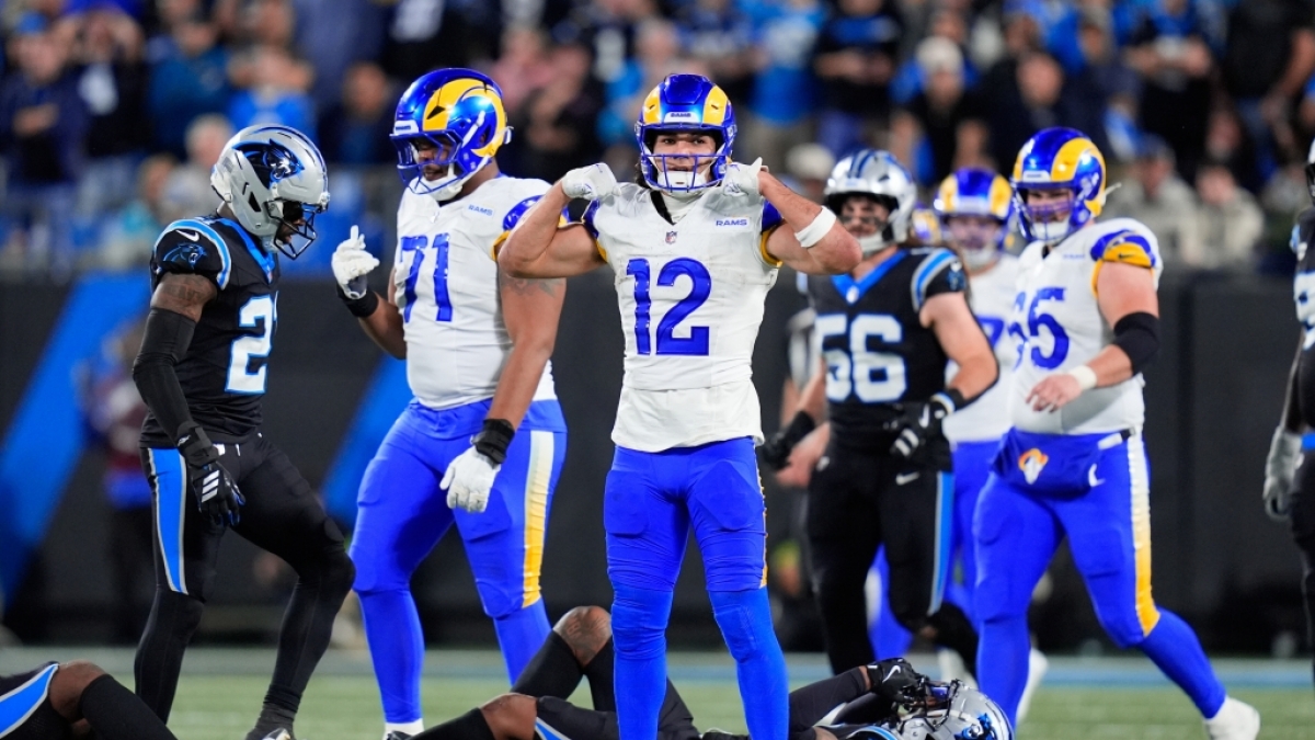 Puka Nacua von den Los Angeles Rams feiert gegen die Carolina Panthers in der ersten Playoffrunde, am 10.01.2026. (Symbolbild) (Foto)