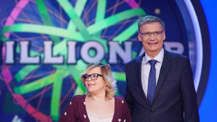 Moderator Günther Jauch mit Melissa Wölfel.
