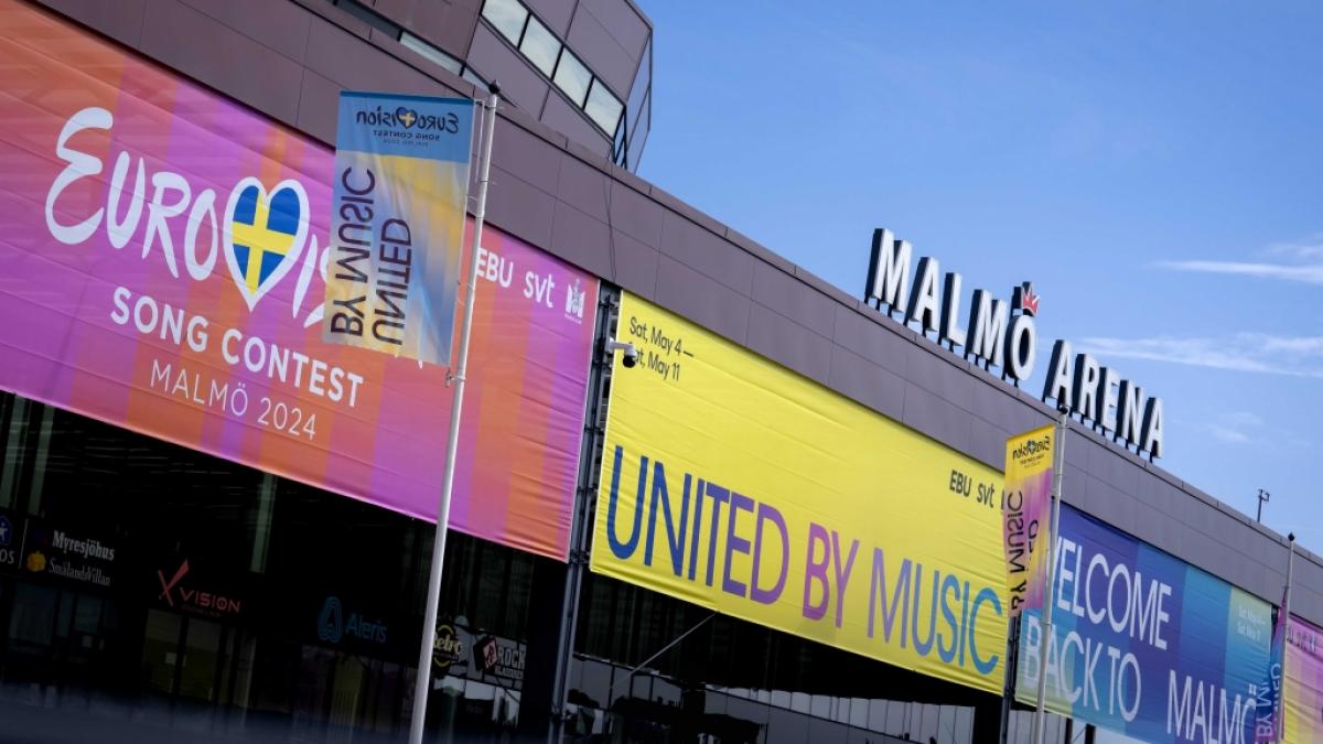 "United By Music" - Das Motto des 68. Eurovision Song Contests steht an der Malm&ouml; Arena in Schweden. (Foto)