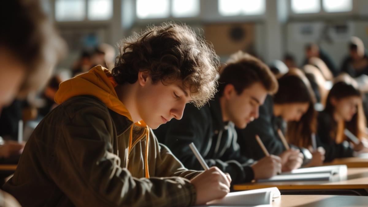 Sch&uuml;lerinnen und Sch&uuml;ler schreiben ihre Abschlusspr&uuml;fung. (Foto)
