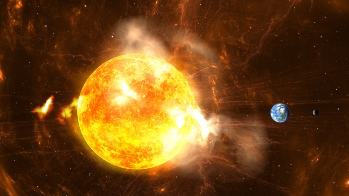 Bei einem Sonnensturm st&ouml;&szlig;t die Sonne gro&szlig;e Mengen an Elektronen und Protonen aus, in der Folge fliegt eine Wolke kosmischer Strahlung auf die Erde zu und erreicht sie in wenigen Tagen. (Foto)