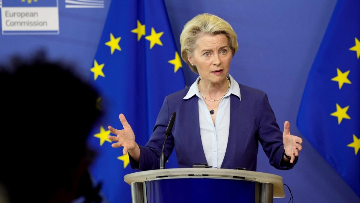 EU-Kommissionspr&auml;sidentin Ursula von der Leyen&nbsp;bei einer Pressekonferenz nach einer Sitzung des Kommissionskollegiums am EU-Hauptsitz. (Foto)