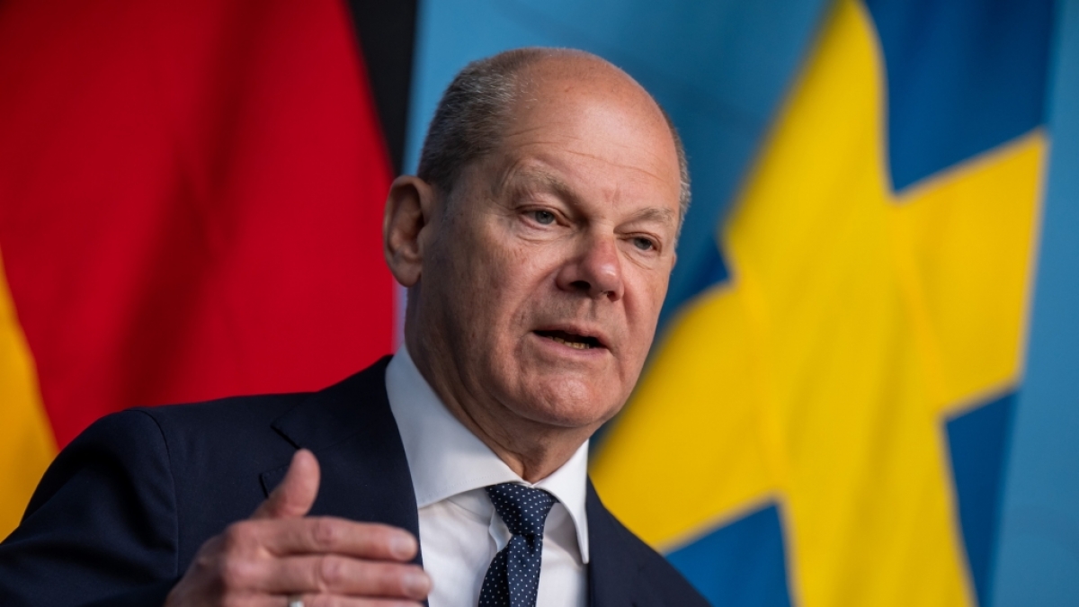 Bundeskanzler Olaf Scholz (SPD) spricht bei einer Pressekonferenz. (Foto)