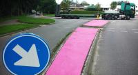 In de Niederlanden erstrahlen einige Verkehrsinseln in knalligem Pink.