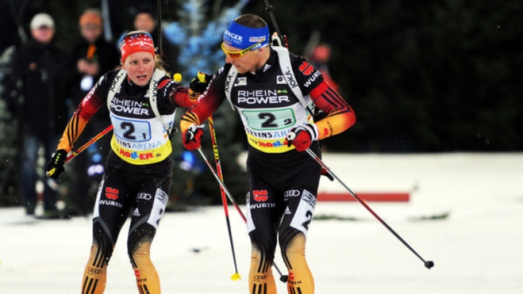 Erik Lesser und Franziska Hildebrand kämpfen als Team um den Sieg.