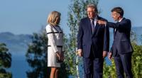 Welche Worte murmelte Donald Trump (M.) beim G7-Empfang Brigitte Macron zu?