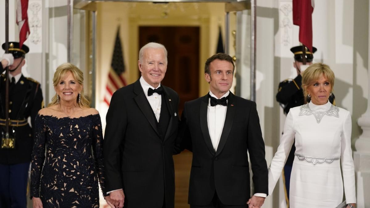 Jill Biden, Joe Biden, Emmanuel Macron und Brigitte Macron beim Staatsbankett im Wei&szlig;en Haus. (Foto)