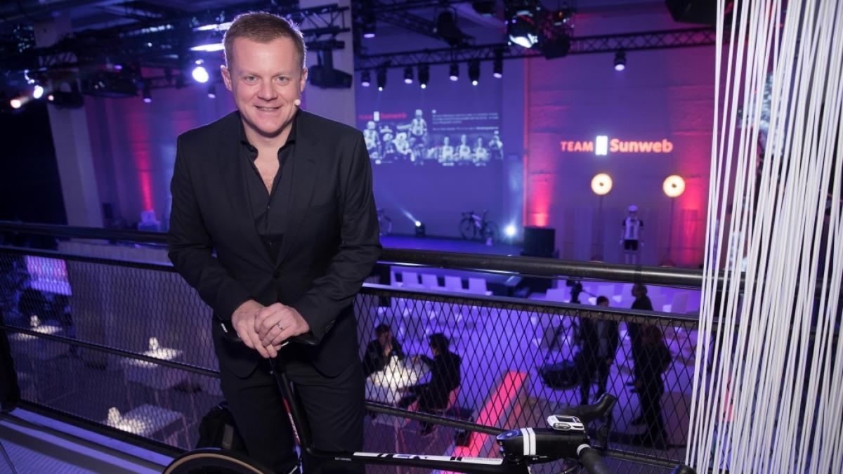 Marc Bator bei der Teampr&auml;sentation des Radsportteams Sunweb im Jahr 2018. (Foto)
