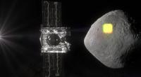 Die undatierte Illustration zeigt die Sonde Osiris Rex (l) und den erdnahen Asteroiden Bennu.