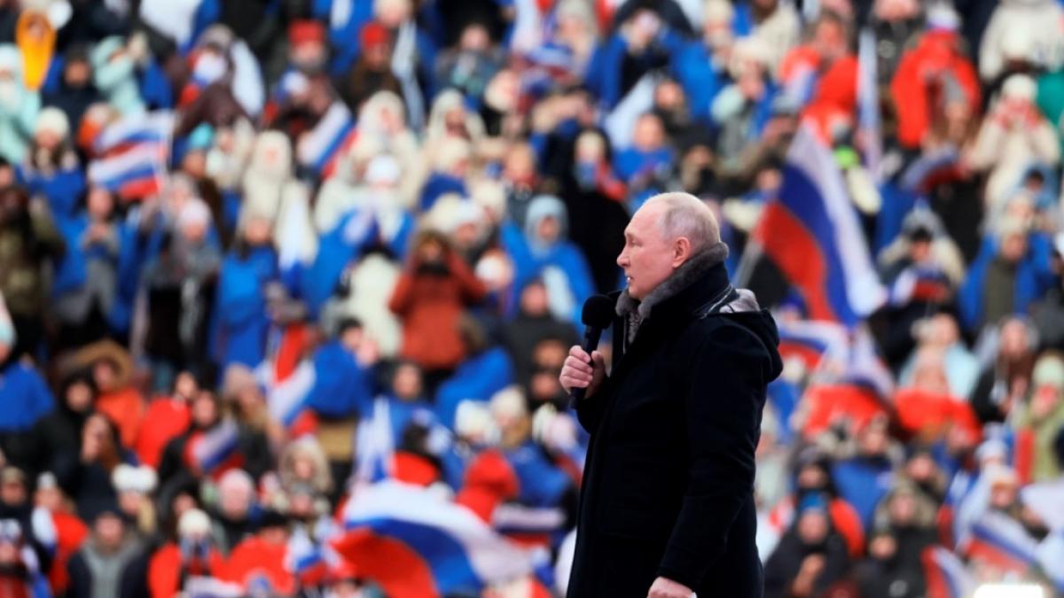Wladimir Putin mobilisierte Tausende Besucher:innen f&uuml;r seinen Auftritt in Moskau. (Foto)