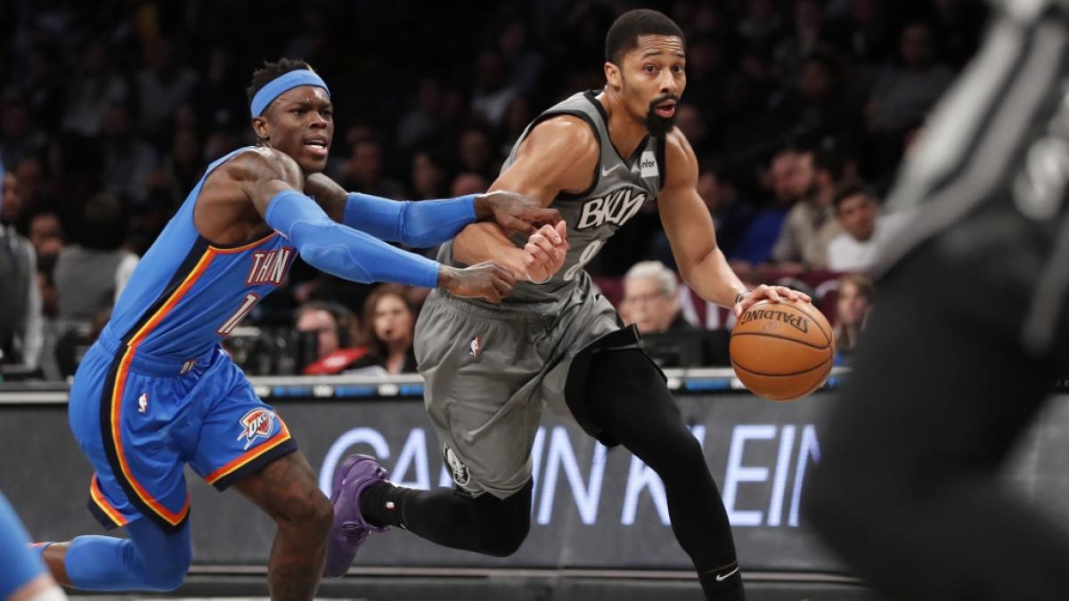 Spencer Dinwiddie (r) von den Brooklyn Nets trippelt den Ball, am 07.01.2020. (Symbolbild) (Foto)