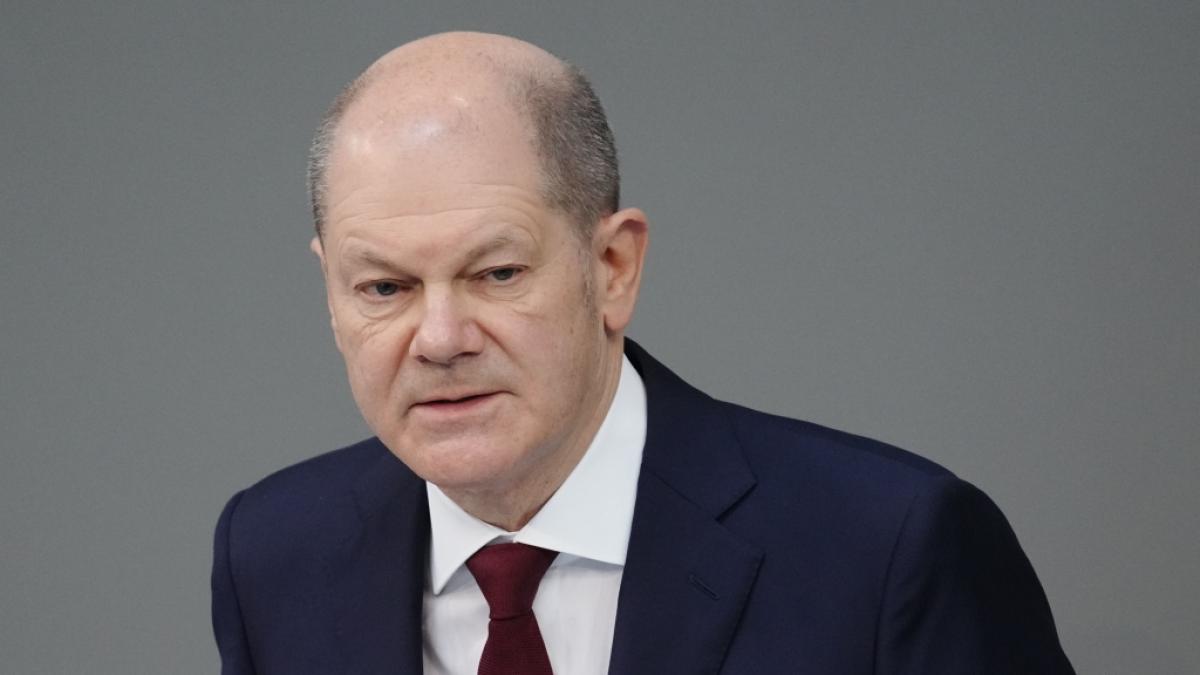 Olaf Scholz w&auml;hrend seiner Rede im Bundestag. (Foto)
