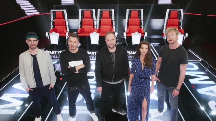 Mark Forster (l.), Michi Beck (2.v.l.), Yvonne Catterfeld (2.v.r.), Smudo (M.) und Samu Haber (r.).