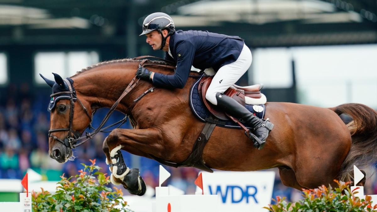 Patrick St&uuml;hlmeyer reitet beim NRW-Preis auf Platz drei. (Foto)
