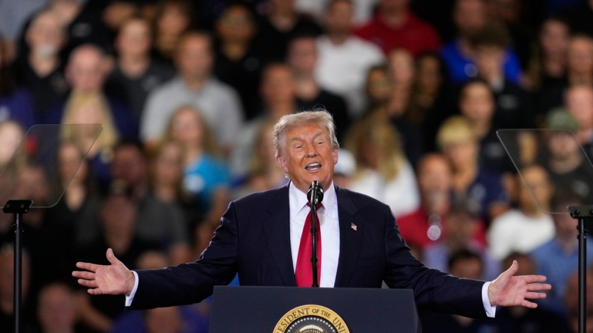 Donald Trump w&auml;hrend seiner Rede in Michigan. (Foto)