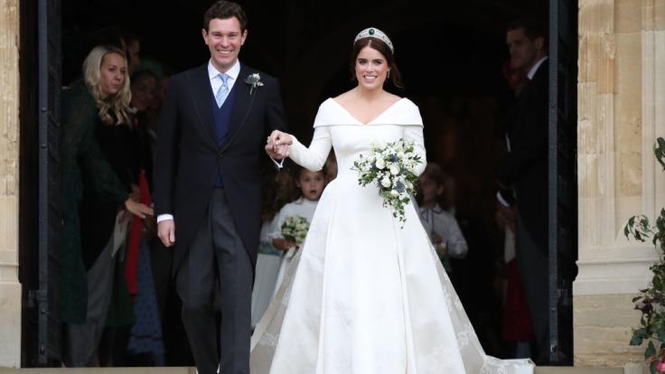 Royals-Fans können es kaum erwarten, dass Prinzessin Eugenie - hier an ihrem Hochzeitstag mit Ehemann Jack Brooksbank - ihr erstes Kind bekommt.
