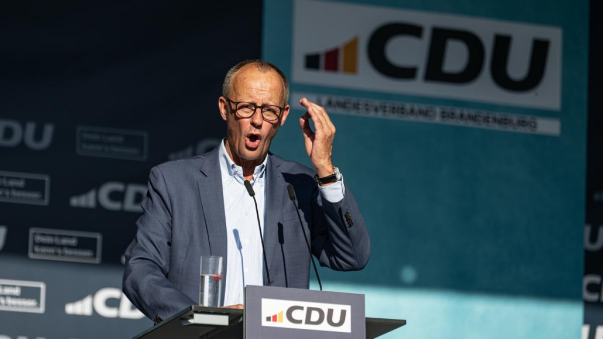Friedrich Merz (CDU) spricht beim Wahlkampfabschluss der CDU Brandenburg (Archivbild). (Foto)