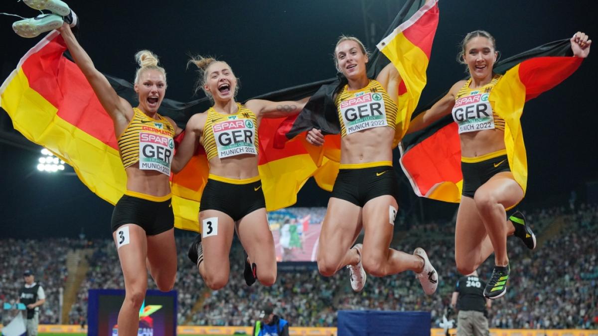 Ein Sporthighlight 2022: Bei den European Championships in M&uuml;nchen gewann die deutsche 4x100-Meter-Staffel der Frauen im August Gold. (Foto)