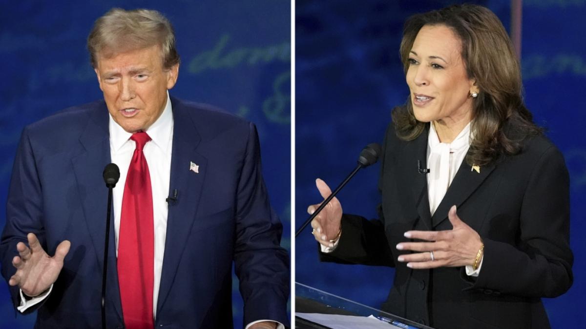 Donald Trump und Kamala Harris w&auml;hrend einer ABC News Pr&auml;sidentschaftsdebatte im National Constitution Center. (Foto)