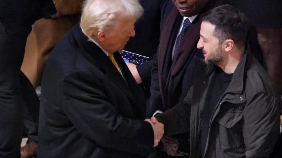 Donald Trump (links) trifft den ukrainischen Pr&auml;sidenten Wolodymyr Selenskyj in der Kathedrale Notre Dame. (Foto)
