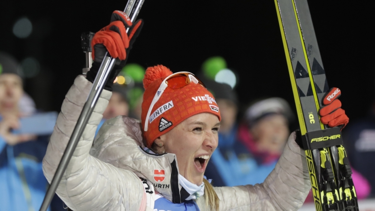 Denise Herrmann aus Deutschland feiert ihren Sieg. (Foto)