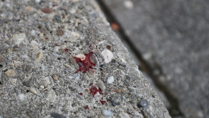 Ein Blutfleck auf dem Boden an einem Tatort im Nürnberger Stadtteil St. Johannis.