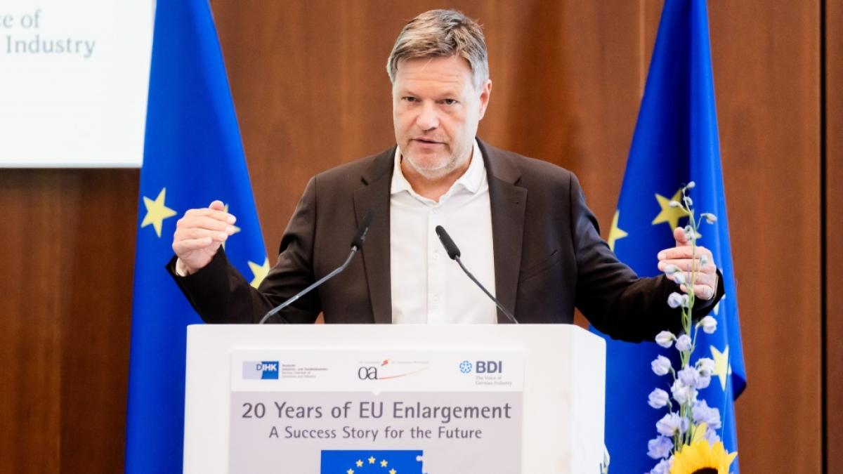 Robert Habeck spricht bei einer Konferenz. (Foto)