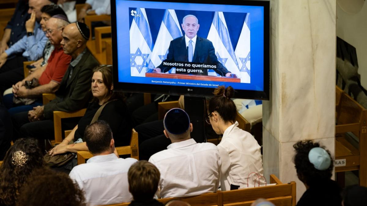 Israels Pr&auml;sident Benjamin Netanjahu sprach in einer Rede &uuml;ber die Gr&auml;ueltaten der Hamas und versprach, den Terror zu beenden. (Foto)