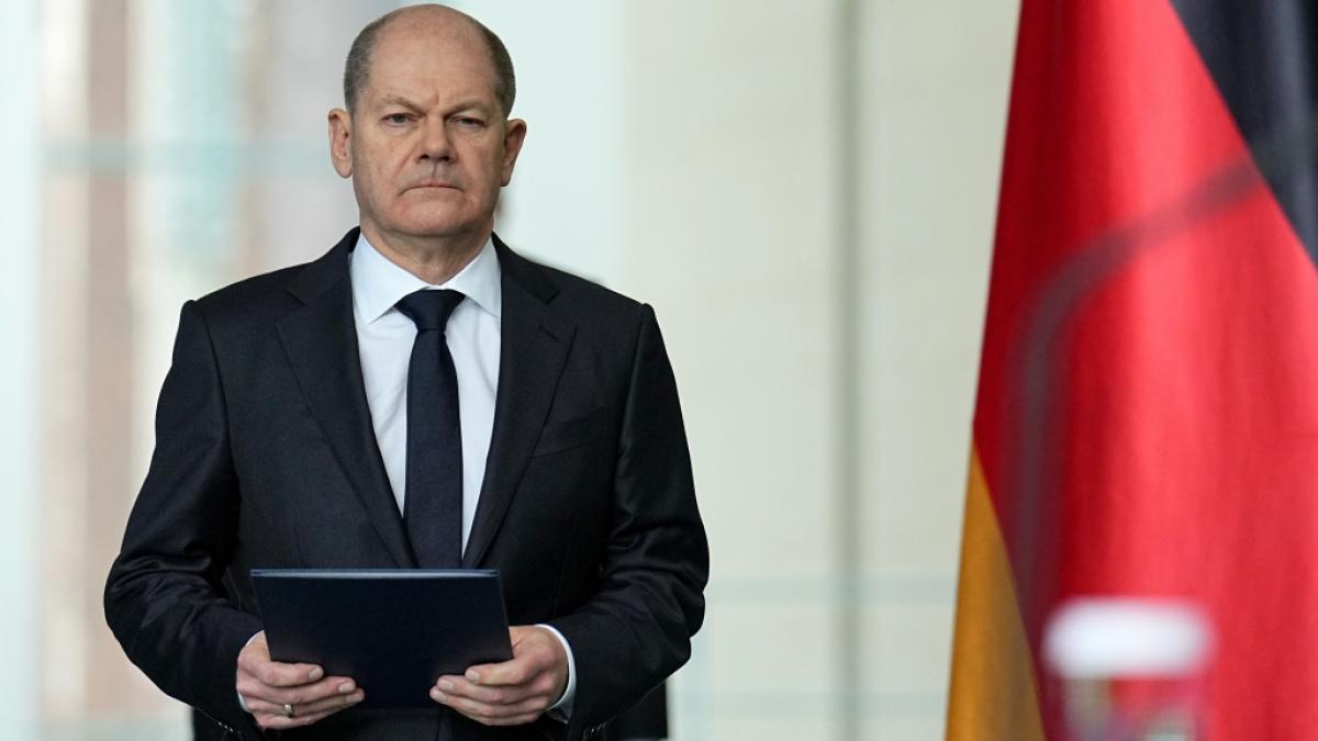 Bundeskanzler Olaf Scholz will sich am 24.02.2022 in einer Fernsehansprache an die Nation zu dem russischen Milit&auml;rangriff auf die Ukraine &auml;u&szlig;ern. (Foto)