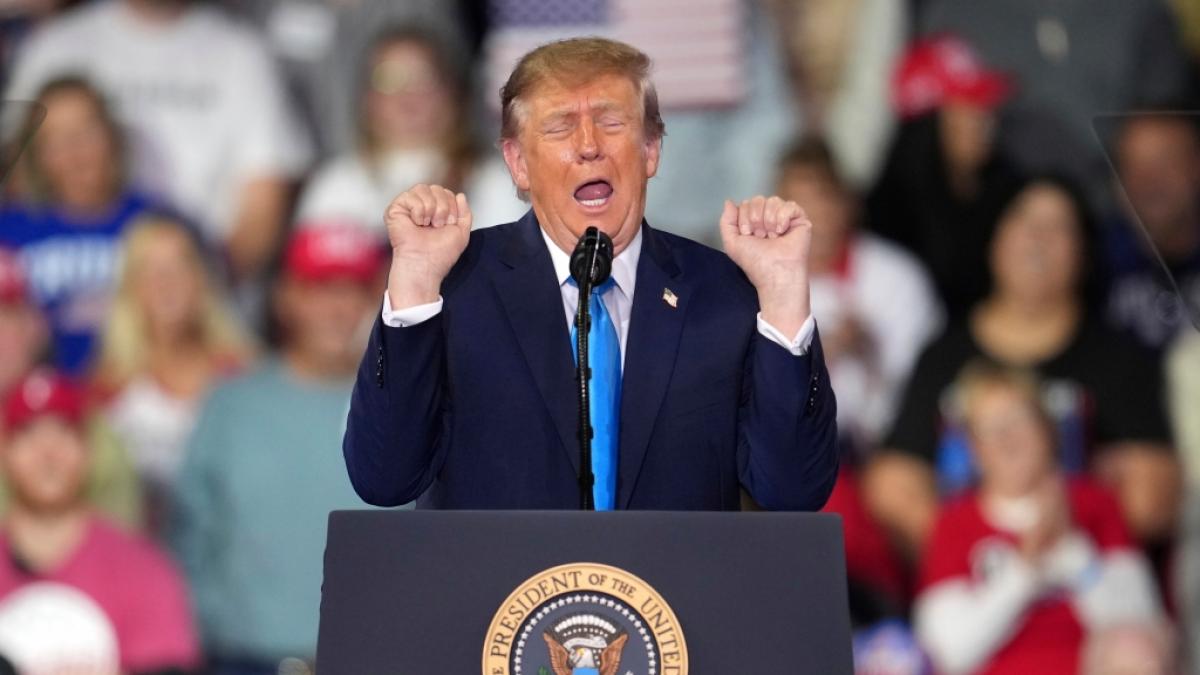Ekel-Auftritt hinter Donald Trump - MAGA-Fan wird im Netz verspottet. (Foto)