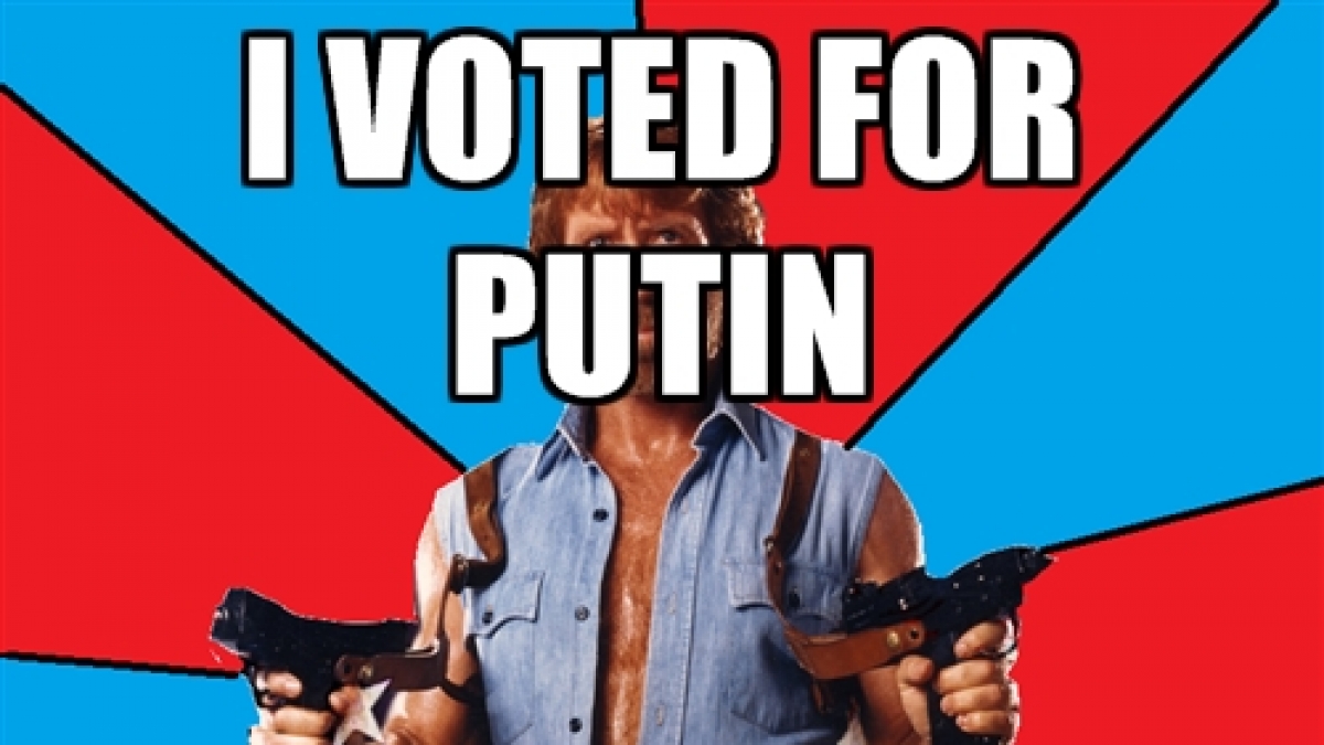 Chuck Norris ist unbesiegbar, allwissend und allmächtig. Auf einem Chuck-Norris-Meme ist seine Stimme der Grund für über 140 Prozent für Wladimir Putin. (Foto)