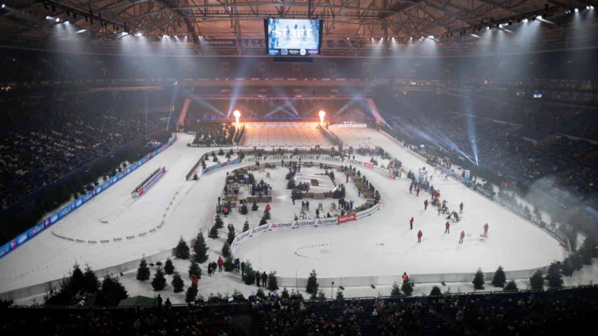 Beim Biathlon auf Schalke steht die Veltins-Arena in Gelsenkirchen allj&auml;hrlich kurz nach Weihnachten zu einem Wintersport-Spektakel der besonderen Art Kopf. (Foto)