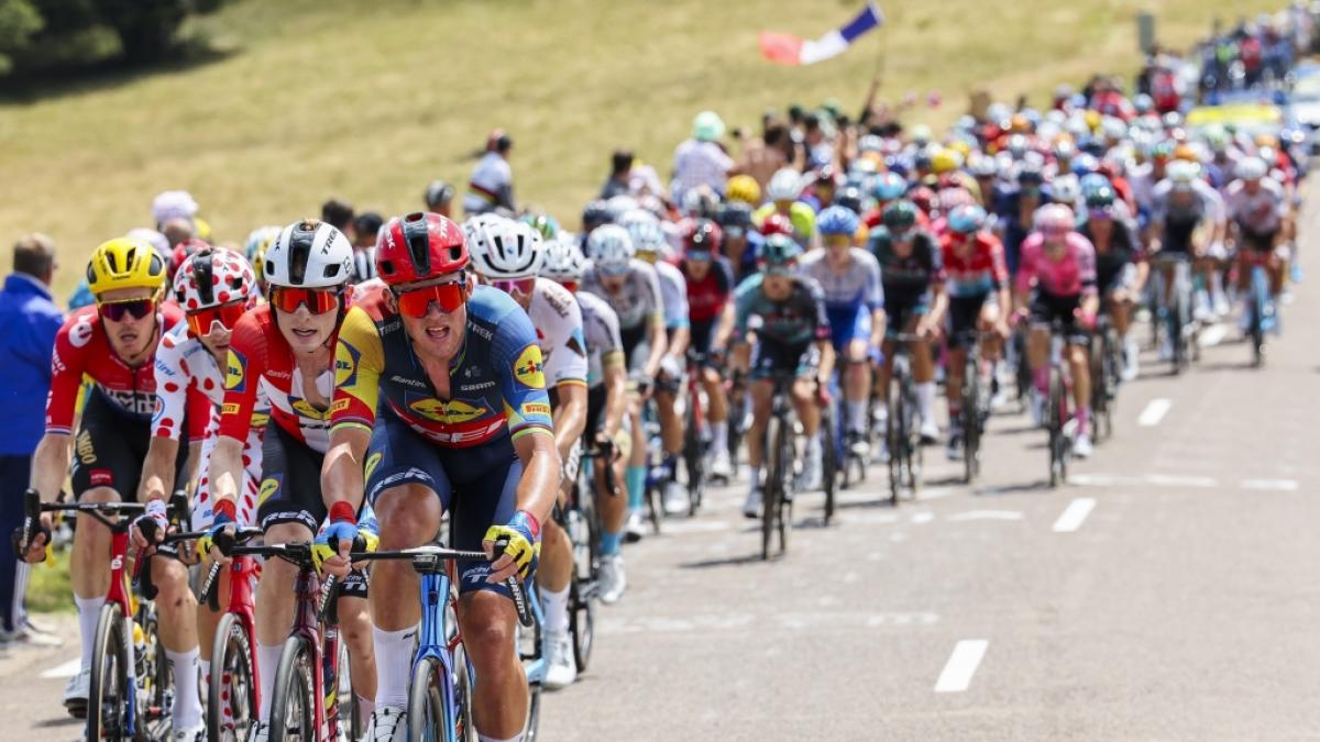 Das&nbsp;Fahrerfeld der Tour de France in Aktion. (Foto)