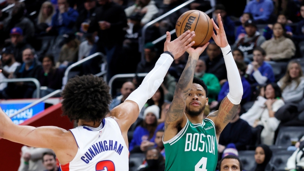 Anfernee Simons von den Bosto Celtics wirft gegen Cade Cunningham von den Detroit Pistons, am 19.01.2026. (Symbolbild) (Foto)