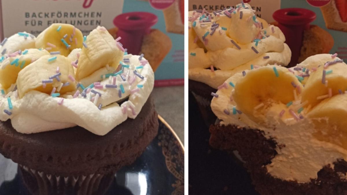 Durch die CuCap-Backf&ouml;rmchen wurde in den Muffins noch im Ofen ein Loch ausgebacken, in das anschlie&szlig;end ganz einfach die F&uuml;llung hineingegeben werden konnte. (Foto)