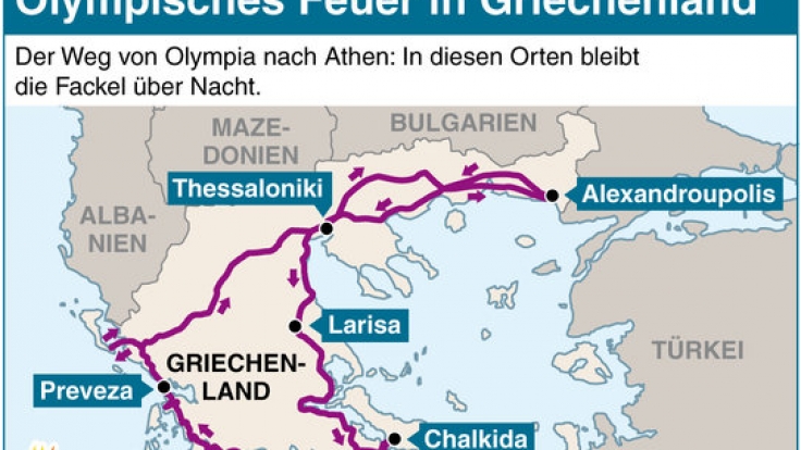 Die Route der Fackel in Griechenland.