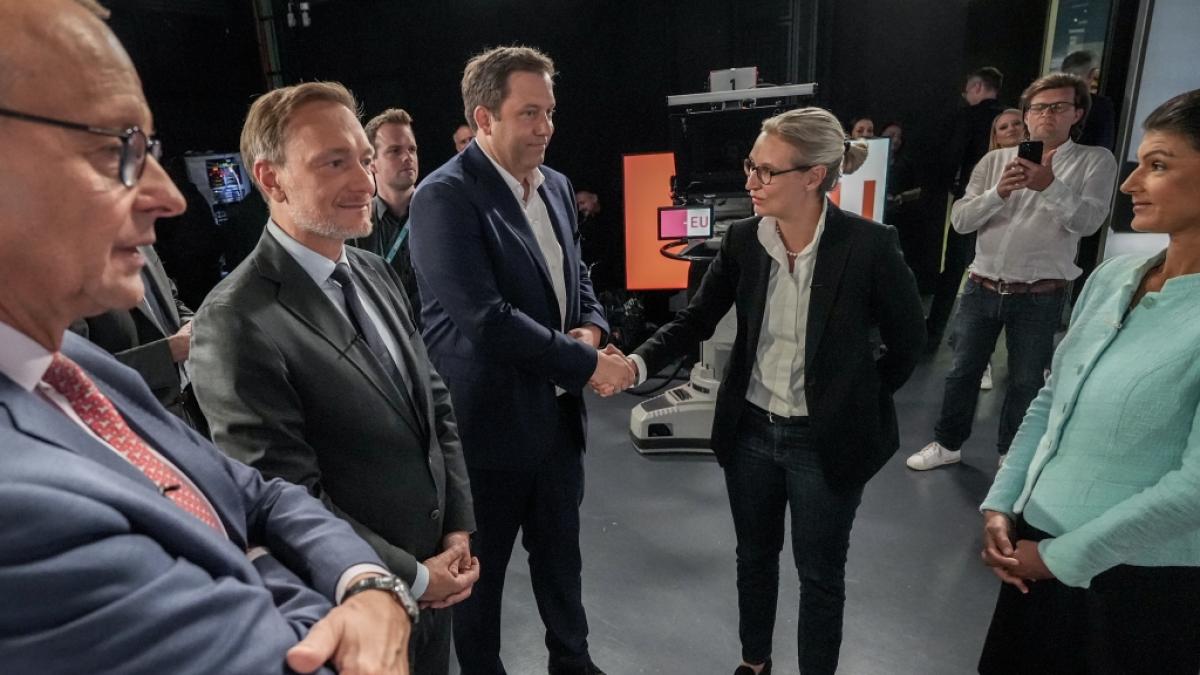 Bei einer Diskussionsrunde gerieten SPD-Chef Lars Klingbeil und AfD-Chefin Alice Weidel heftig aneinander. (Foto)