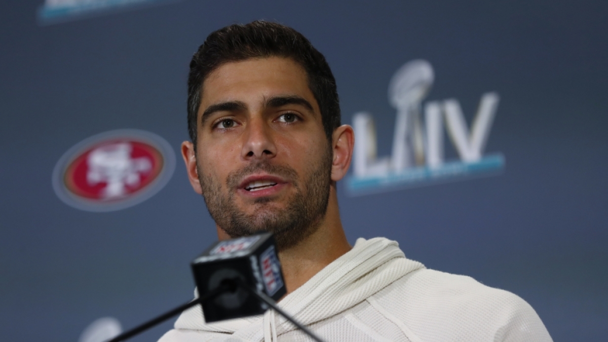Jimmy Garoppolo von den Los Angeles Rams bei einer Pressekonferenz, am 30.01.2020. (Symbolbild) (Foto)