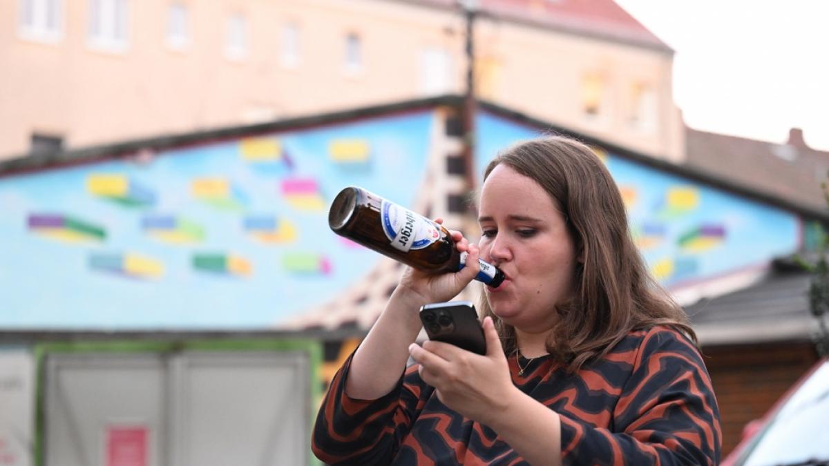 Gr&uuml;nen-Chefin Ricarda Lang auf der Wahlparty ihrer Partei in Dresden. (Foto)