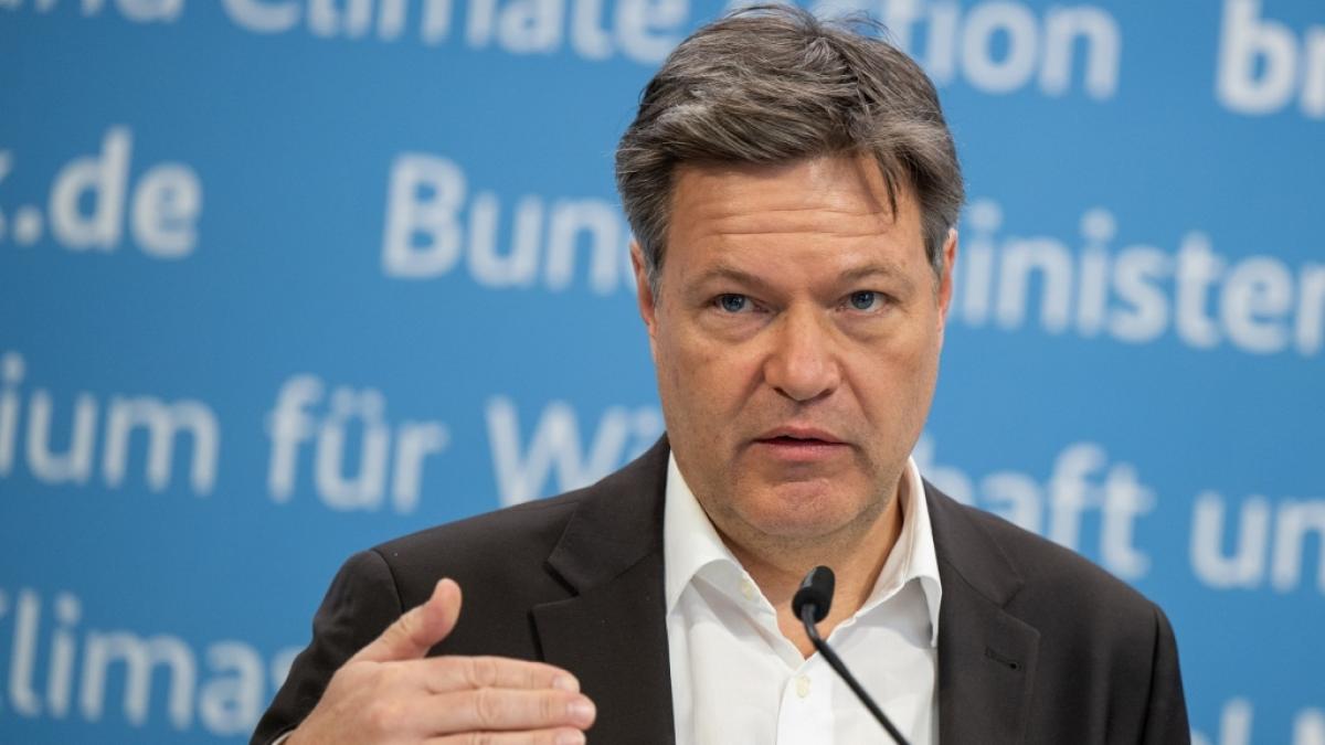 Robert Habeck (B&uuml;ndnis 90/Die Gr&uuml;nen), Bundesminister f&uuml;r Wirtschaft und Klimaschutz, spricht bei einer Pressekonferenz. (Foto)
