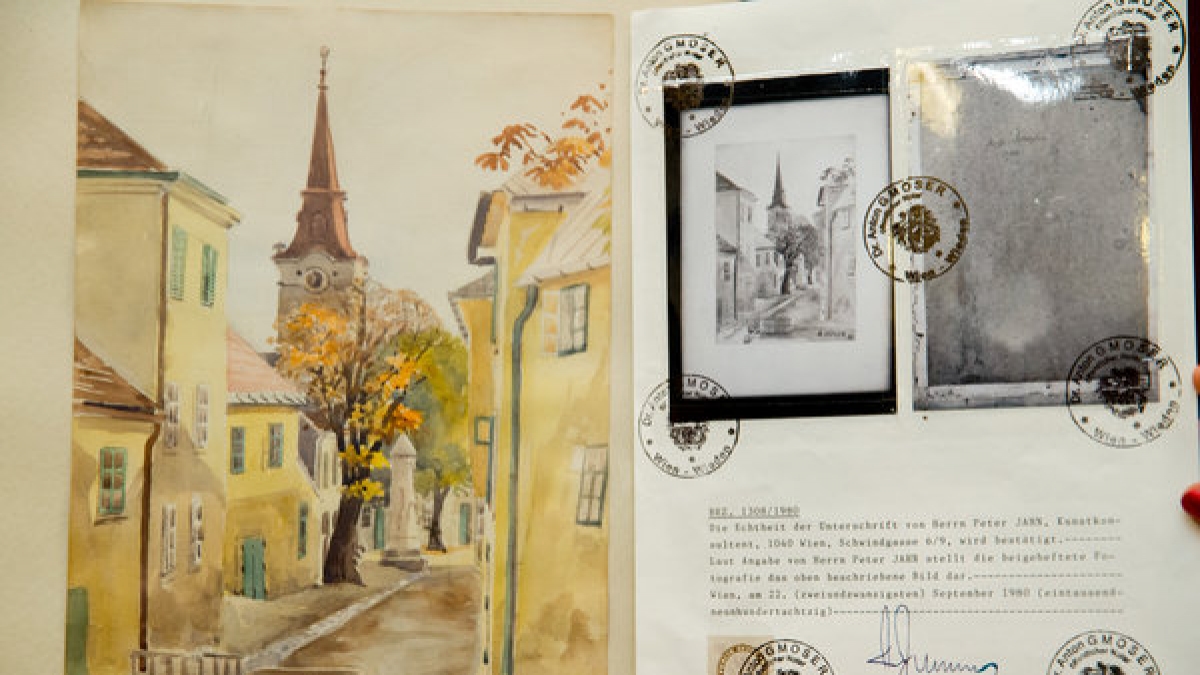 Das Aquarell "Stadtansicht Gumpoldskirchen" (von 1903), das Adolf Hitler zugeschrieben wird. (Foto)