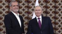 Wladimir Putin während seines Treffens mit dem iranischen Präsident Massud Peseschkian am Rande des Internationalen Forums in Turkmenistan.