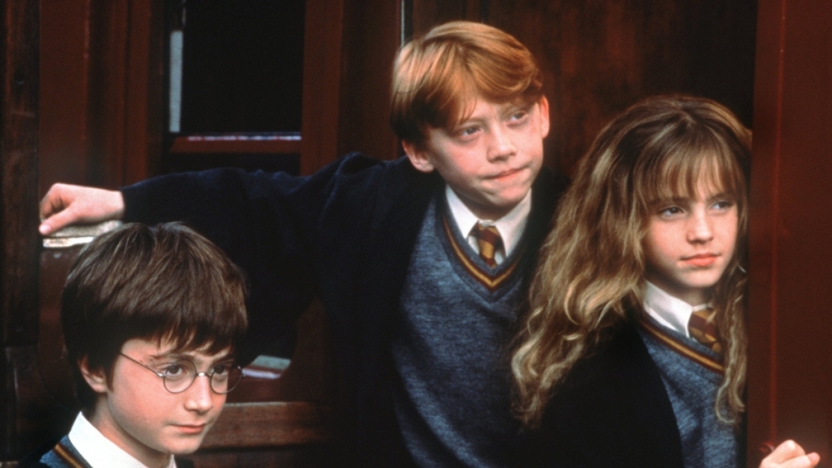 Die Zauberlehrlinge Harry Potter (Daniel Radcliffe, li.), Ron Weasley (Rupert Grint) und Hermine Granger (Emma Watson). (Foto)